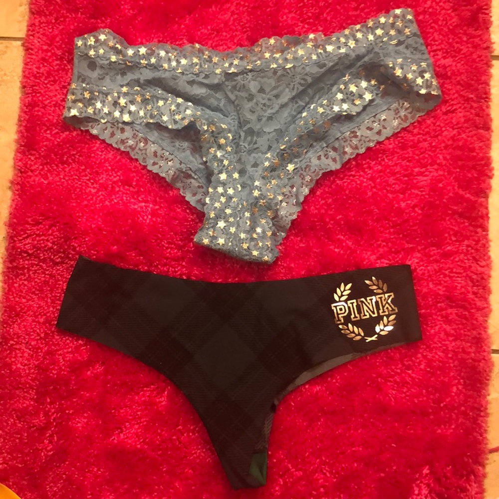 VS pink panties..thong and hipster size large.NWT